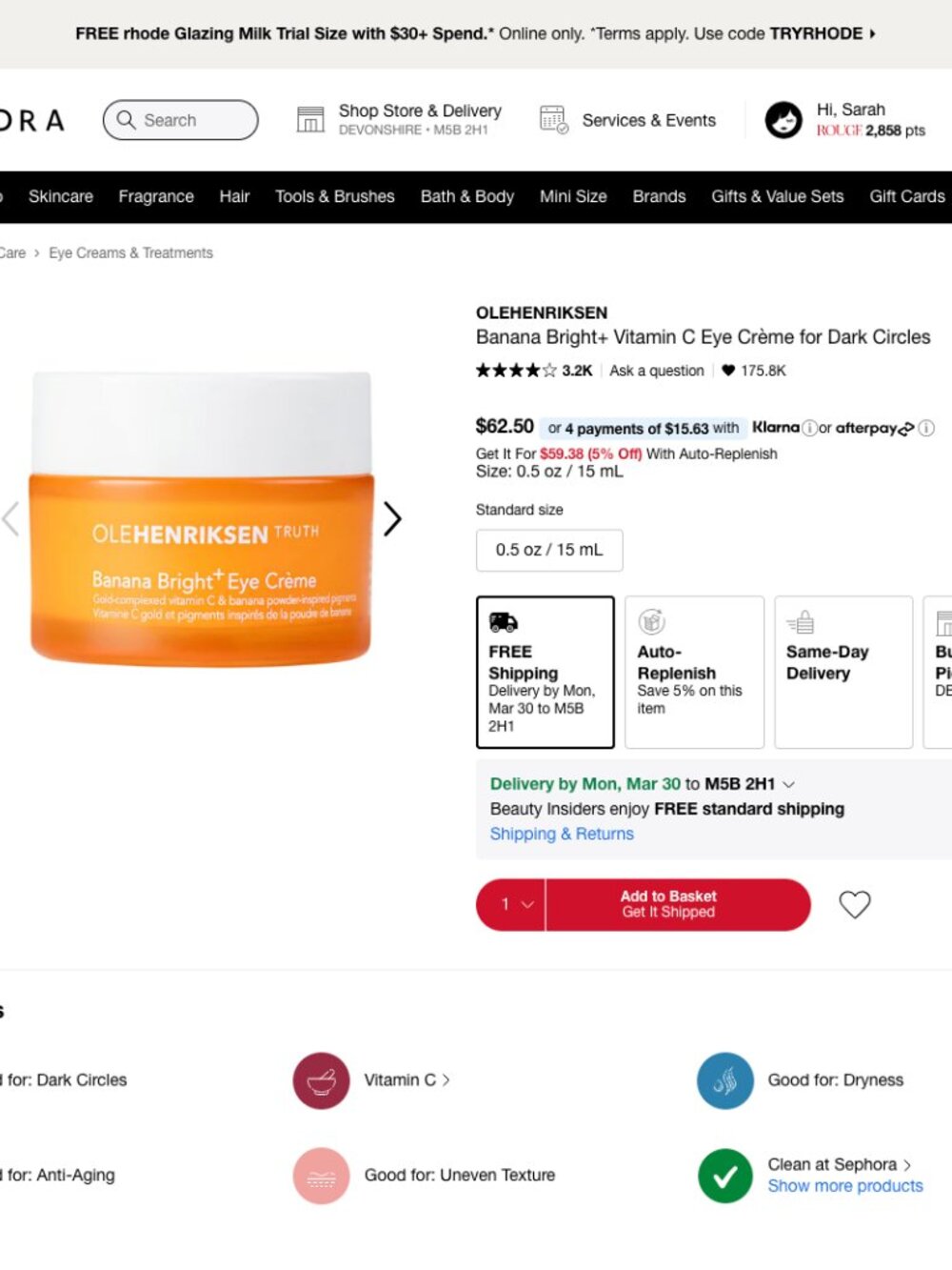Ole Henriksen Banana Bright+ Vitamin C Brightening Eye Crème 7mL NEW - Picture 2 of 4